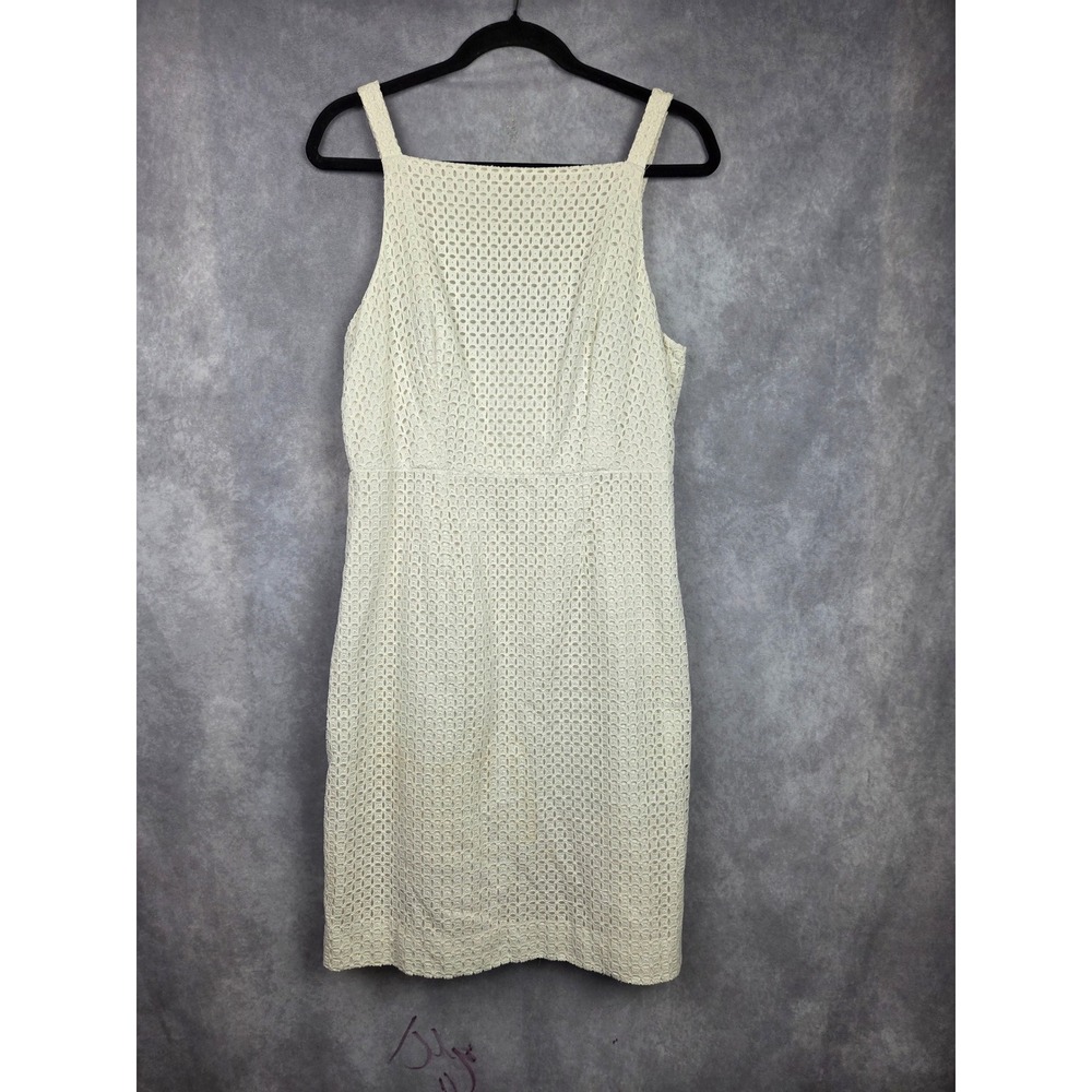 J.Crew Women White Eyelet Lace Square Neck Sheath Dress Size 10 Sleeveless Lined